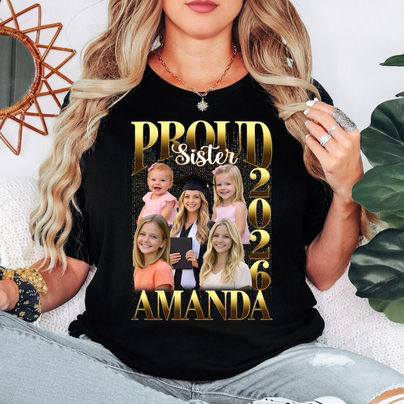 Bootleg Graduation Shirt 2026, Custom Photo Collage Shirt, Retro Rap Style Graduation T-Shirt, Proud Family Graduation Gift, Grad Shirt