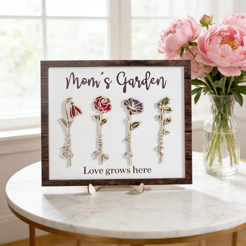 Custom Birth Flower Garden Frame,Personalized Family Sign,Mom's Garden,Mothers Day Gift,Gift for Mom,Wooden Flower Sign,Mother Daughter Gift