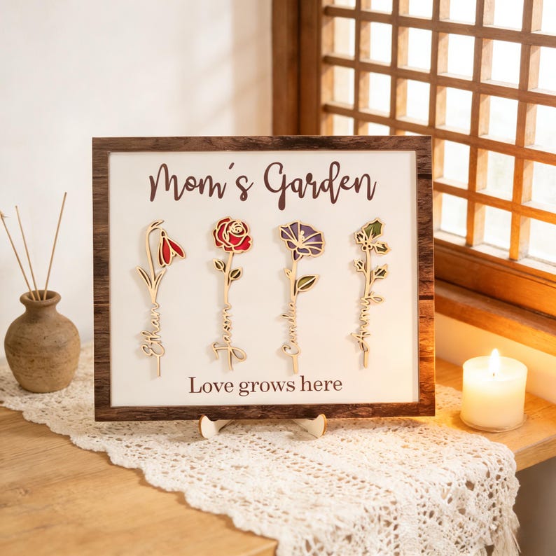 Custom Birth Flower Garden Frame,Personalized Family Sign,Mom's Garden,Mothers Day Gift,Gift for Mom,Wooden Flower Sign,Mother Daughter Gift