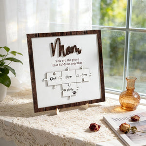 Personalized Mom Puzzle Sign,Mother's Day Gift from Kids Husband,Piece That Holds Us Together Grandma Gift,Customized Puzzle Pieces Sign