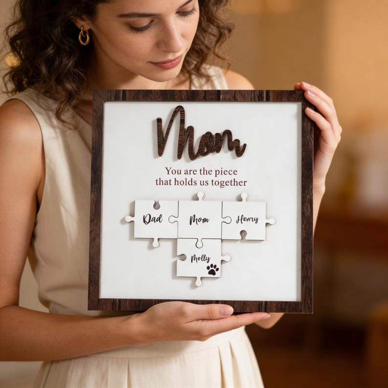 Personalized Mom Puzzle Sign,Mother's Day Gift from Kids Husband,Piece That Holds Us Together Grandma Gift,Customized Puzzle Pieces Sign