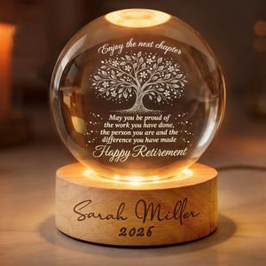 Personalized Retirement Crystal Ball Light Night, Happy Retirement LED Light,Custom Retirement Gift For Boss Co Worker, Retired Gift For Her