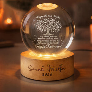 Personalized Retirement Crystal Ball Light Night, Happy Retirement LED Light,Custom Retirement Gift For Boss Co Worker, Retired Gift For Her