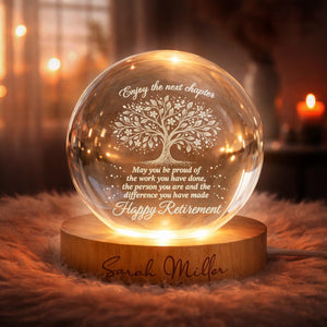 Personalized Retirement Crystal Ball Light Night, Happy Retirement LED Light,Custom Retirement Gift For Boss Co Worker, Retired Gift For Her
