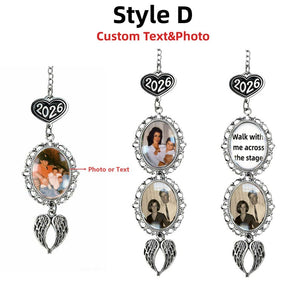 Custom Graduation Memorial Photo Charm, Angel Wing Tassel Hanging for Grad Cap, Personalized Graduation Keepsake