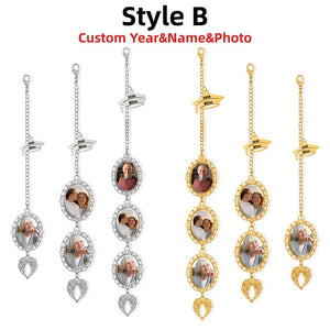 Custom Graduation Memorial Photo Charm, Angel Wing Tassel Hanging for Grad Cap, Personalized Graduation Keepsake