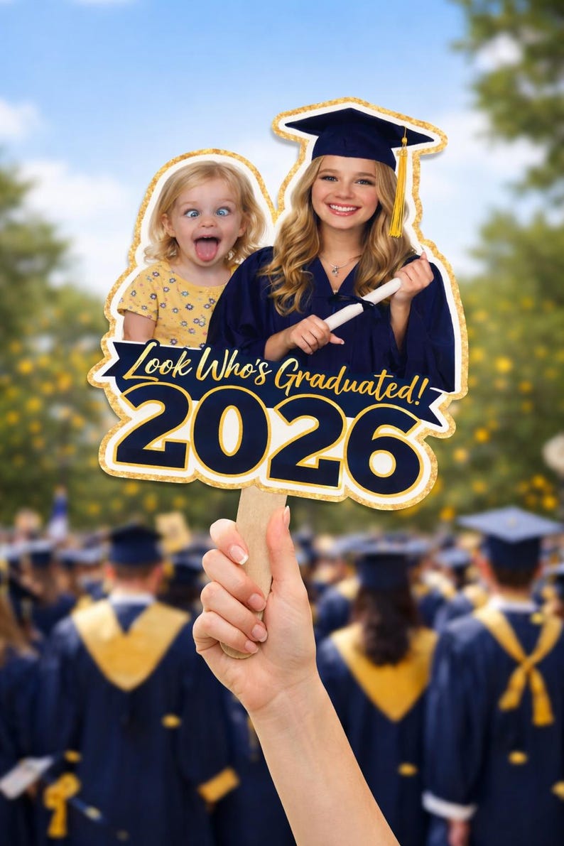 Custom Vintage Childhood Photo Graduation Face Fan, Personalized Graduation Gift, Class Of 2026 Senior Bestie Prop, Funny High School Grad