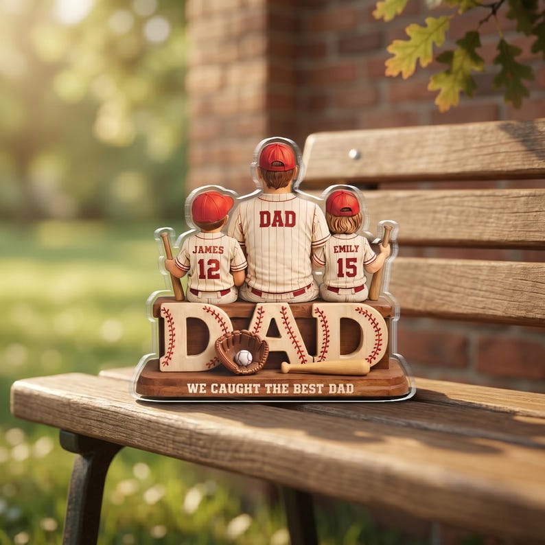 We Caught the Best Dad Baseball, Personalized 2D Acrylic Plaque, Custom Father's Day Gift for Dad, Gift for Husband, Grandpa, Heartfelt Gift