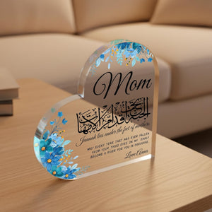 Islamic Mom Gift Acrylic Heart Block, Arabic Calligraphy Mom Plaque, Jannah Lies Under Mother s Feet Gift, Muslim Mothers Day Gift, Dua Gift