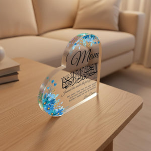 Islamic Mom Gift Acrylic Heart Block, Arabic Calligraphy Mom Plaque, Jannah Lies Under Mother s Feet Gift, Muslim Mothers Day Gift, Dua Gift