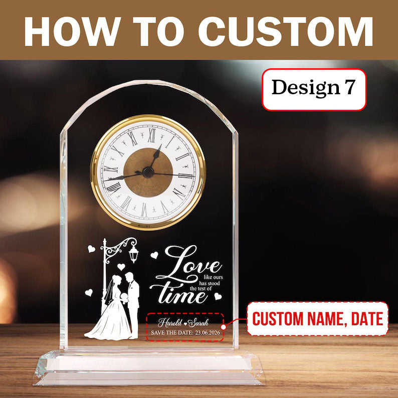 Personalized Wedding Crystal Clock Gift for Couples, Custom Engraved Names & Date, Romantic Anniversary Keepsake for Wife, Husband, Parents