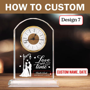 Personalized Wedding Crystal Clock Gift for Couples, Custom Engraved Names & Date, Romantic Anniversary Keepsake for Wife, Husband, Parents