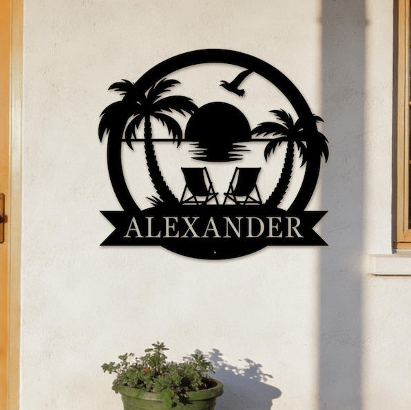 Personalized Family Name Beach House Sign Custom Metal Coastal Wall Art Outdoor Patio Decor Housewarming Gift