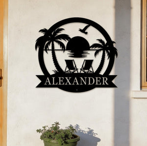 Personalized Family Name Beach House Sign Custom Metal Coastal Wall Art Outdoor Patio Decor Housewarming Gift