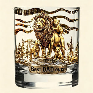 Personalized Lion Family Whiskey Glass Custom Names on Cubs Best Dad Ever Gift Father's Day Gift
