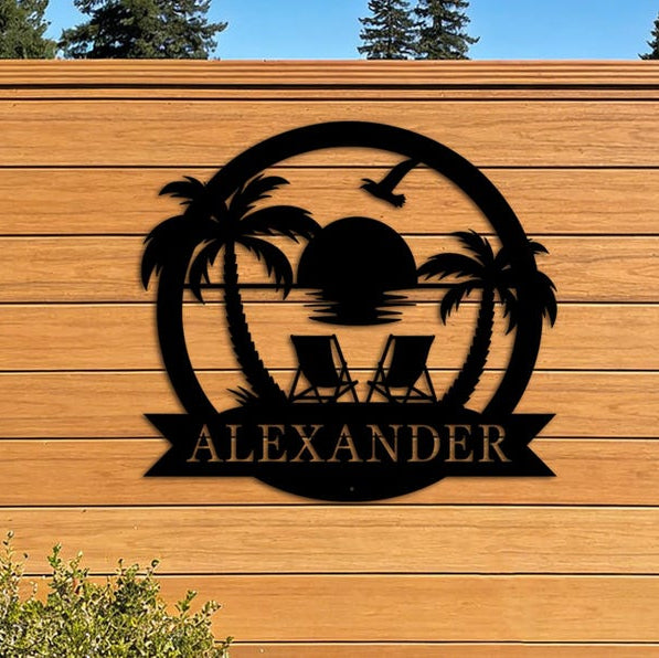 Personalized Family Name Beach House Sign Custom Metal Coastal Wall Art Outdoor Patio Decor Housewarming Gift