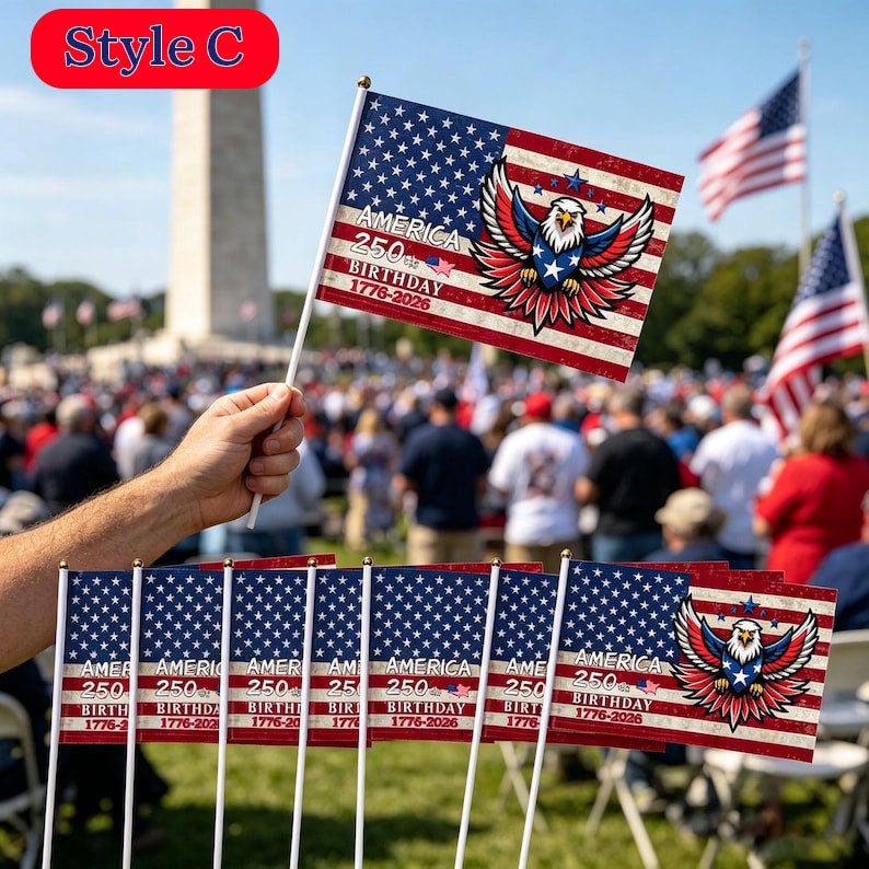 US 250th Anniversary Handheld Flags, Patriotic Souvenir Waving Flags USA Patriotic Handheld Flags for 4th of July Outside Decorations
