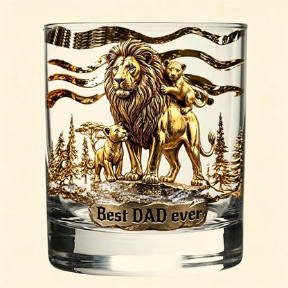 Personalized Lion Family Whiskey Glass Custom Names on Cubs Best Dad Ever Gift Father's Day Gift