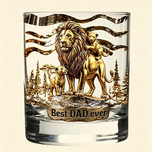 Personalized Lion Family Whiskey Glass Custom Names on Cubs Best Dad Ever Gift Father's Day Gift