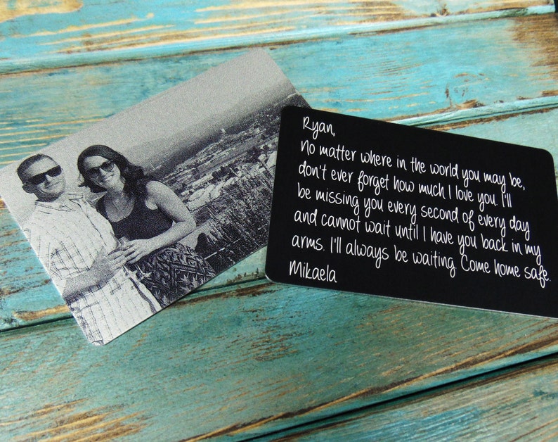 Engraved Picture Wallet Insert - Add Back Engraving Too - Stocking Stuffers, Gifts for Him or Her - Laser Engraved Photo Love Note Card