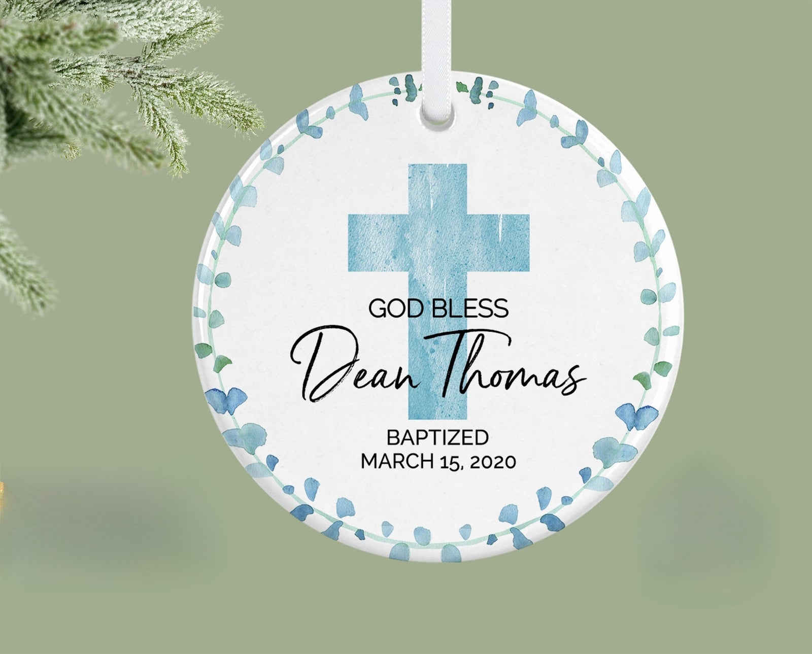 Personalized God Bless Christening Ornament, Custom Baptism Ornament, Boy Baptism Gift, Gift for Godson, Christening Gift for Boy