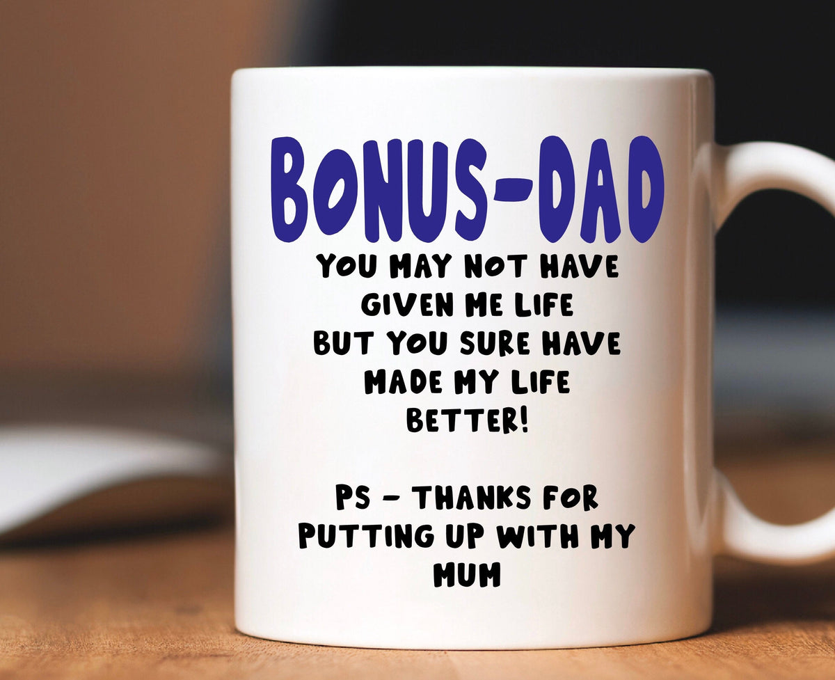 Bonus-Dad stepdad step-dad Father s Day funny mug cup birthday present Christmas gift