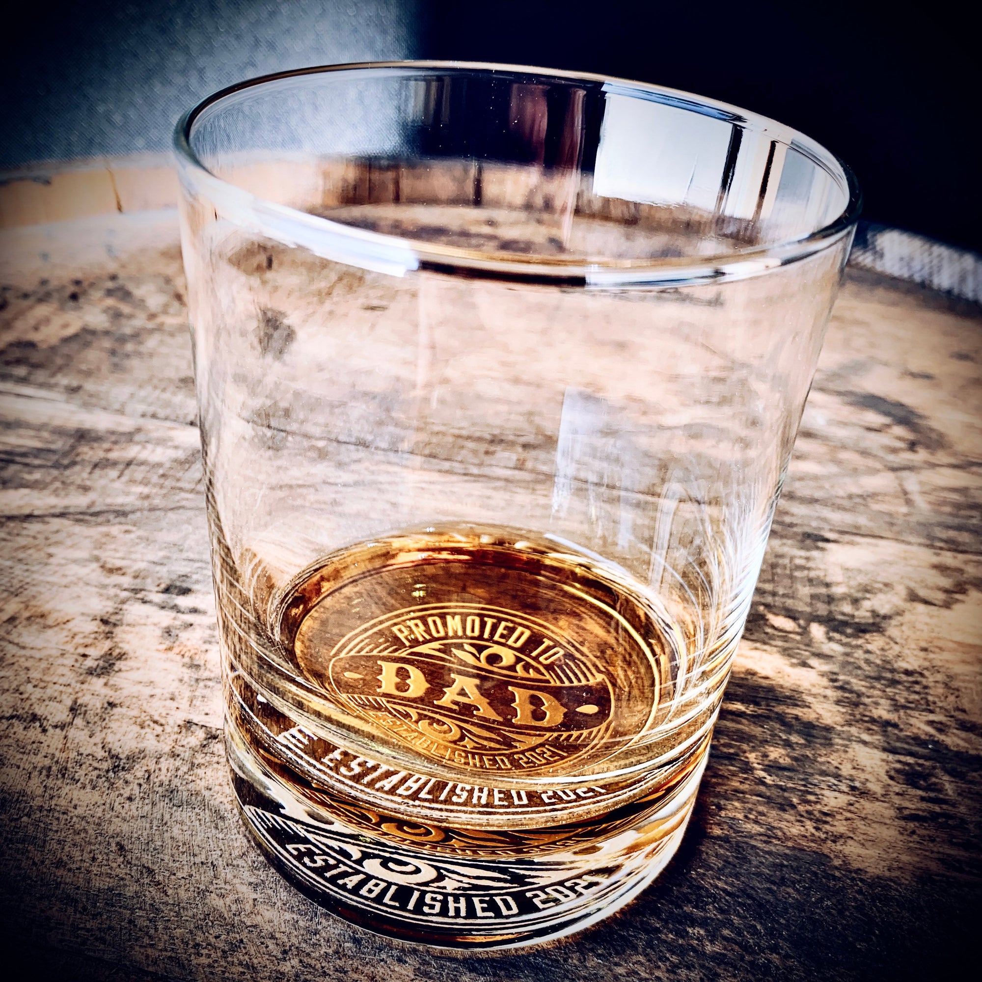 Promoted To DAD with EST. Date / Year / Old Fashioned Whiskey Glass / Bourbon Glass / Scotch Glass / Single Glass / Valentine's Day Gift