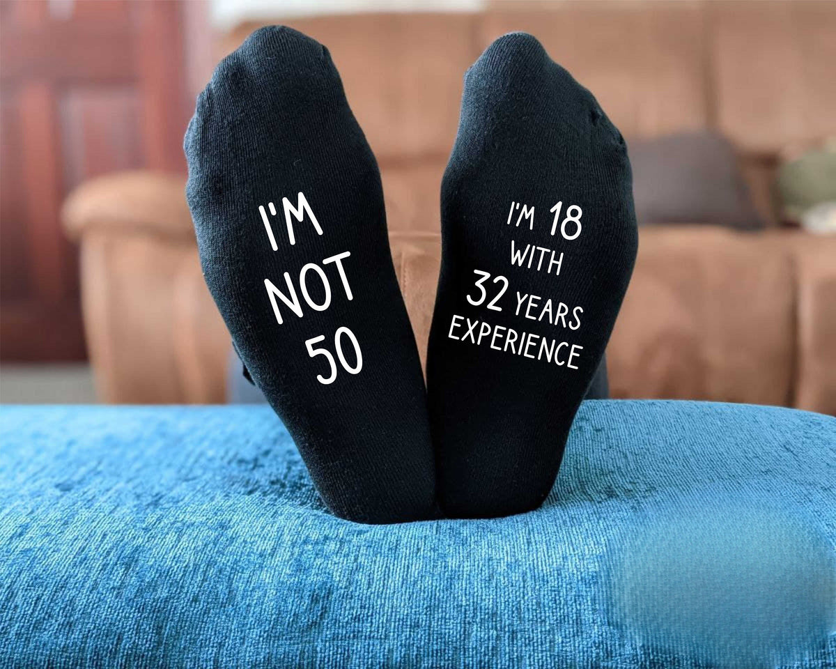 60th Birthday Socks - I'm not 60 I'm 18 with 42 years experience - Printed Men's and Ladies Novelty GIFT - All years available