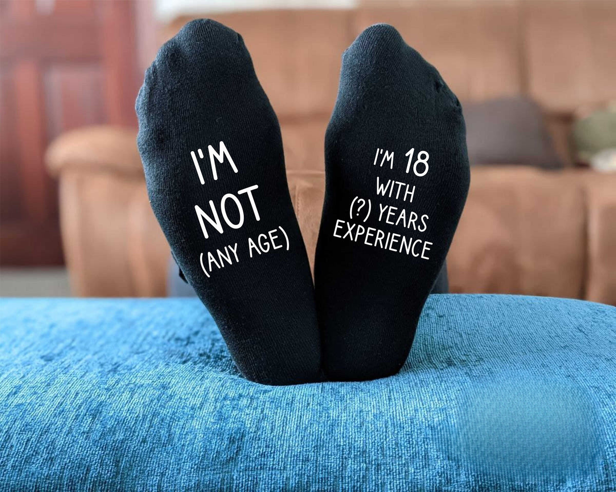 60th Birthday Socks - I'm not 60 I'm 18 with 42 years experience - Printed Men's and Ladies Novelty GIFT - All years available