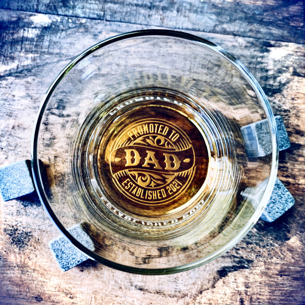 Promoted To DAD with EST. Date / Year / Old Fashioned Whiskey Glass / Bourbon Glass / Scotch Glass / Single Glass / Valentine's Day Gift