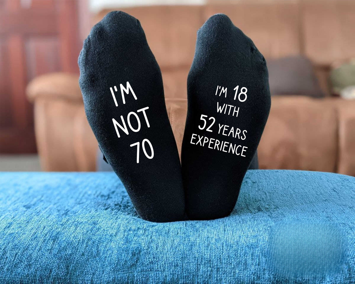 60th Birthday Socks - I'm not 60 I'm 18 with 42 years experience - Printed Men's and Ladies Novelty GIFT - All years available