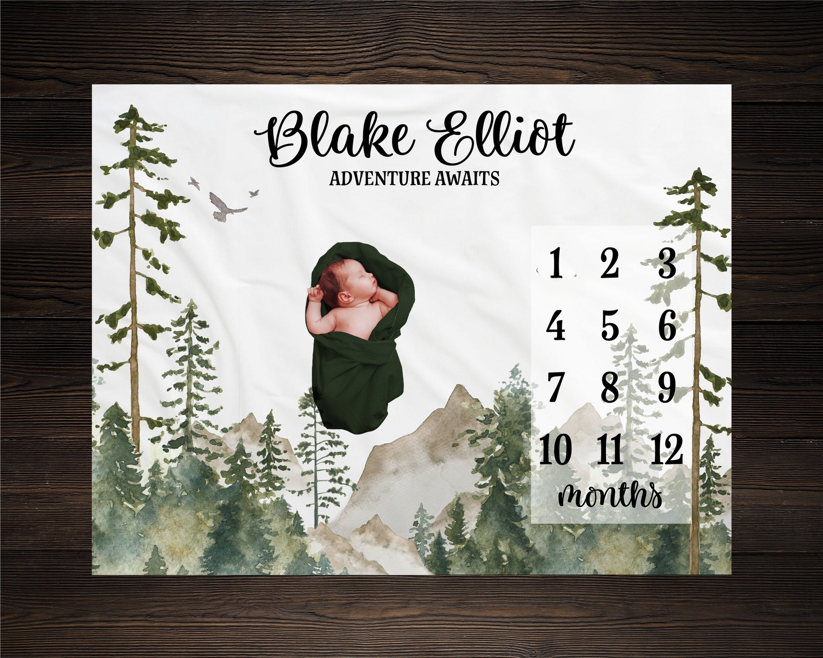 Mountains Milestone Blanket, Monthly Growth Tracker, Personalized Baby Blanket, Custom Blanket, Baby Shower Gift, New Baby Gift