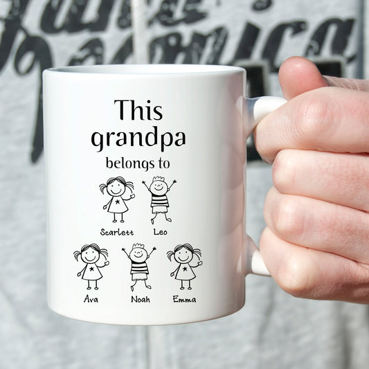 This grandpa belongs to mug with grandchildren names / Christmas Gift for Grandpa / Children drawing / Personalised Father's Day / For pops