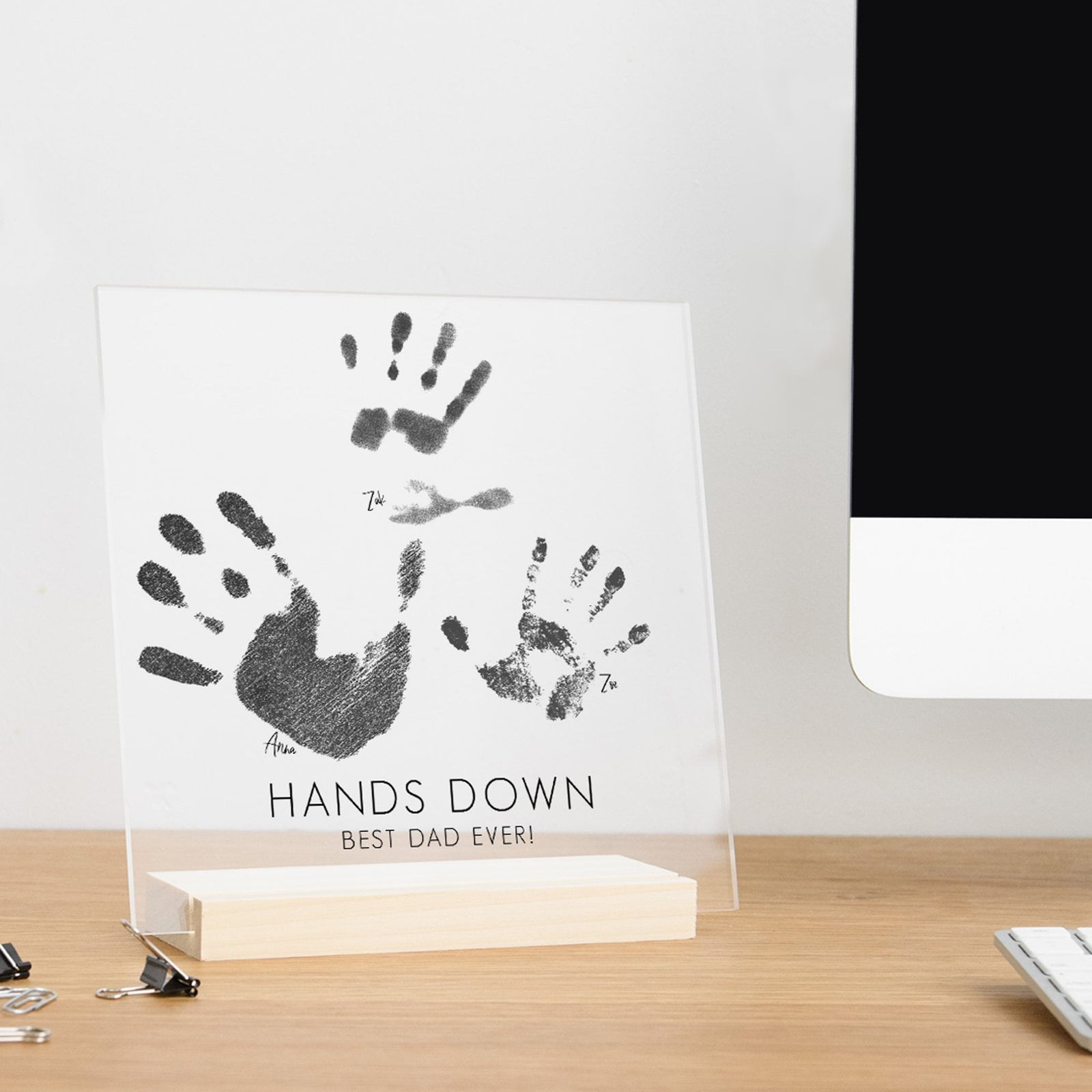 Kid Handprint on Acrylic with Wood Stand, Father's Day Gift From Kid, Dad Gift from Daughter, Personalized Grandpa Gift