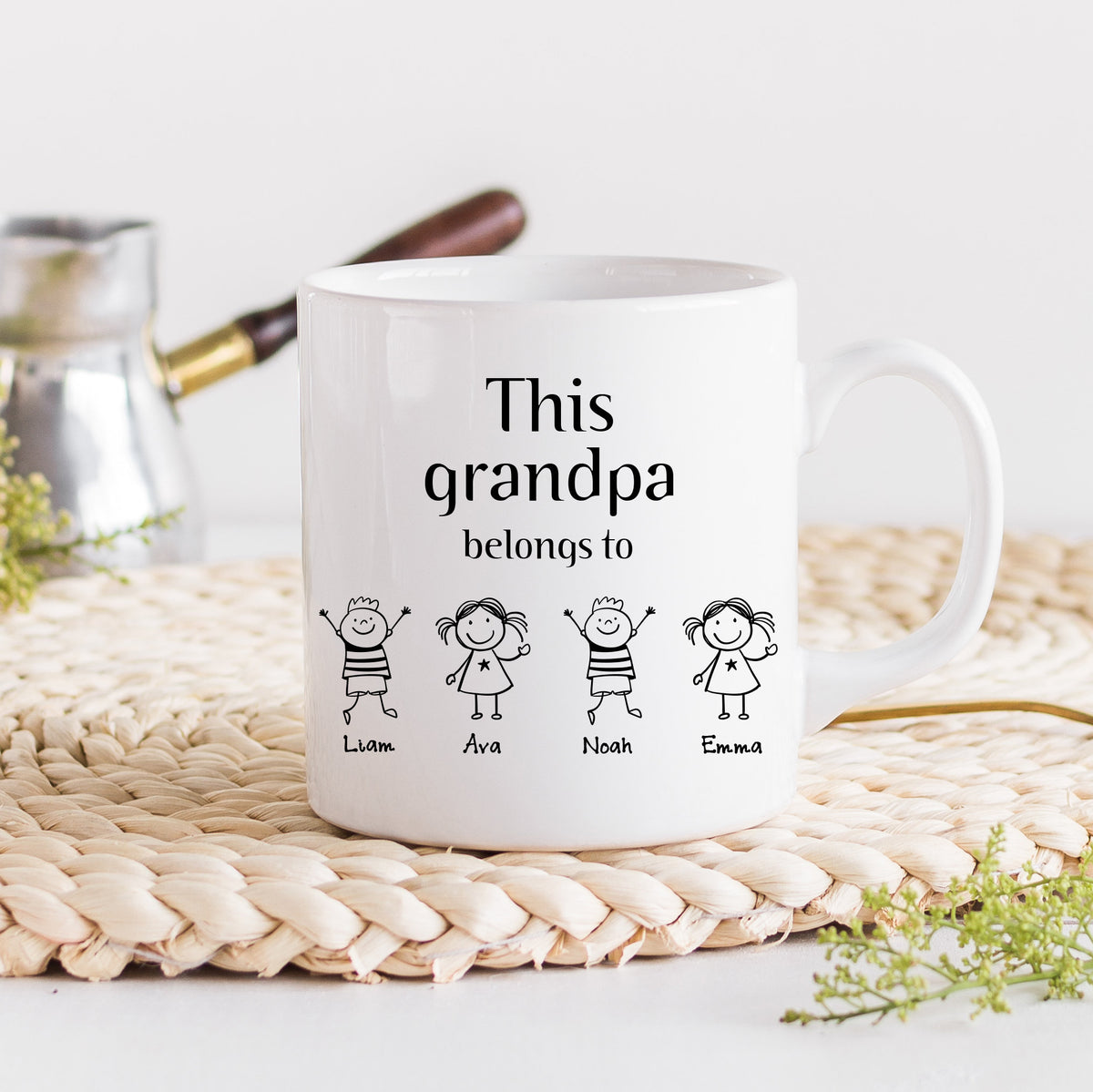 This grandpa belongs to mug with grandchildren names / Christmas Gift for Grandpa / Children drawing / Personalised Father's Day / For pops