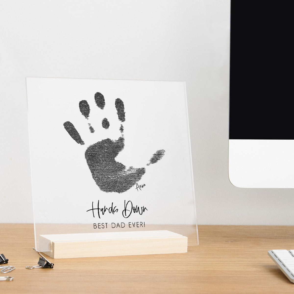 Kid Handprint on Acrylic with Wood Stand, Father's Day Gift From Kid, Dad Gift from Daughter, Personalized Grandpa Gift