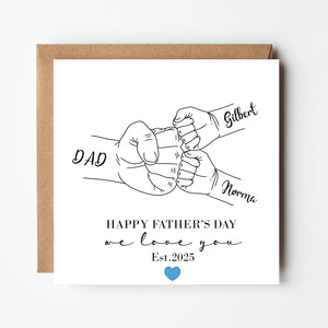 Personalised Fist Bump Father's Day Card | Special Card for Daddy, Gift for Grandad, 1st Fathers Day Keepsake, Someone like Dad, 2 3 4 5 6 Children