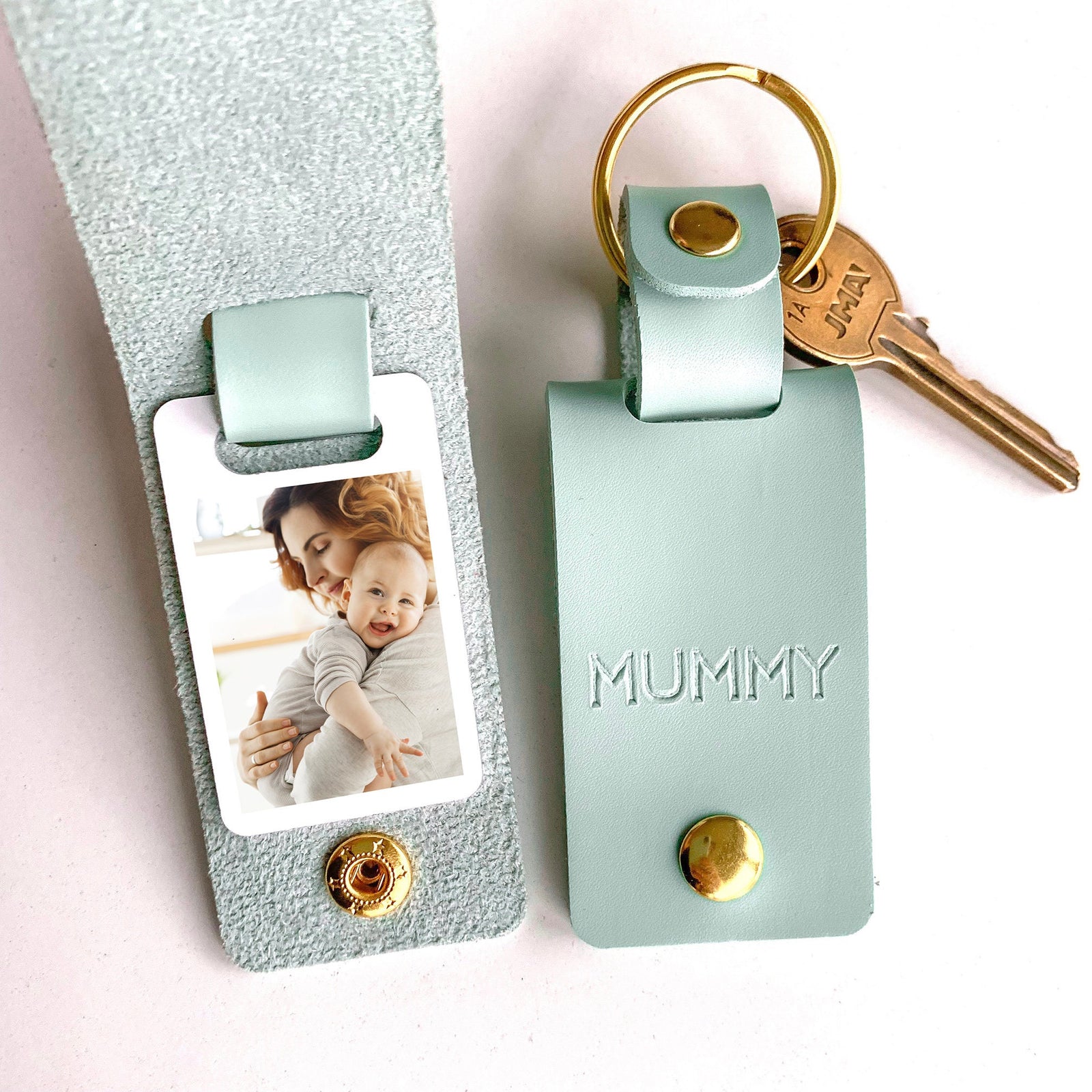 Personalised Mummy Photo Keyring, Vegan Leather Photo Keychain, Mother's Day gift for her, Birthday Christmas gift for mum mummy