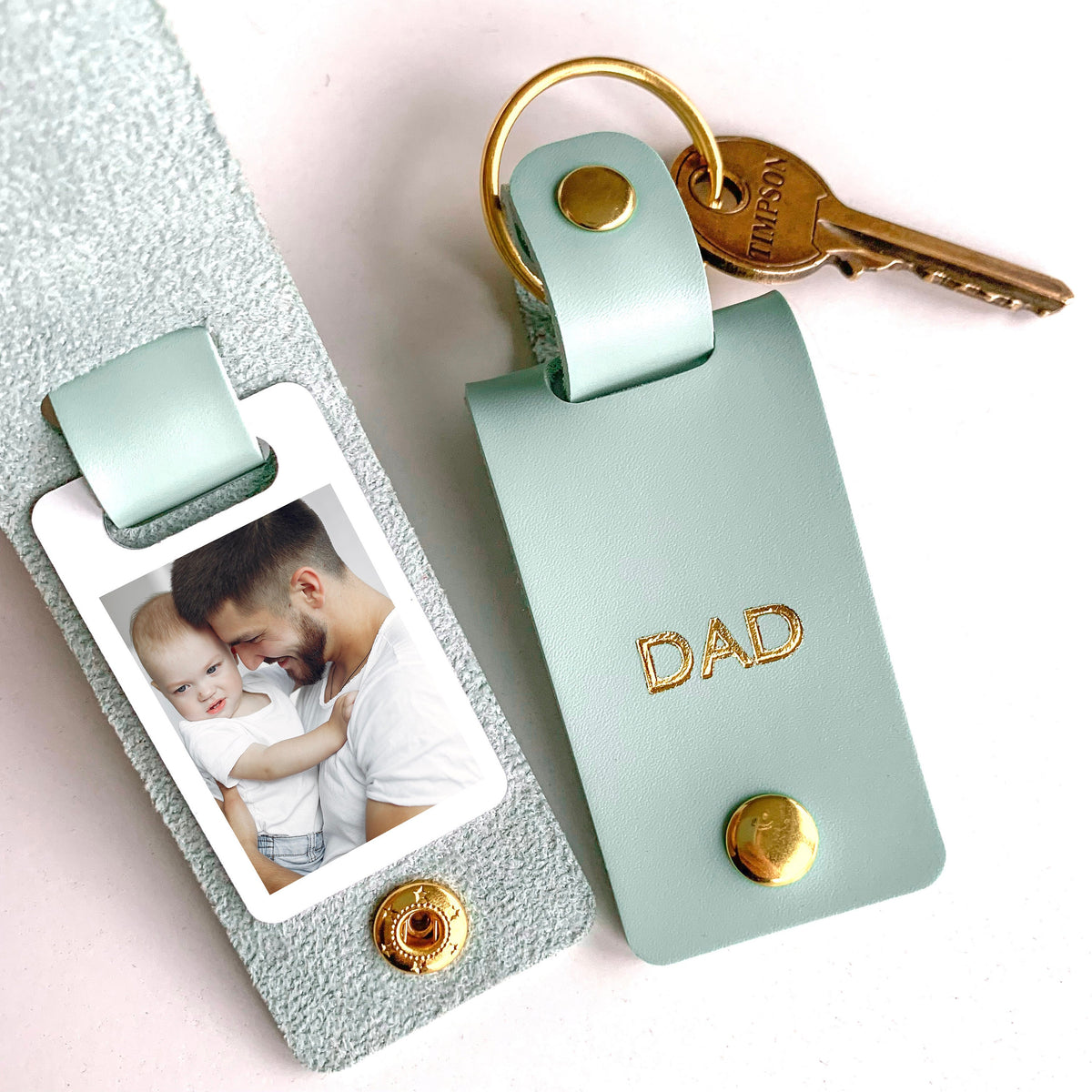 Personalised Daddy Photo Keyring, Vegan Leather Photo Keychain, Father's Day gift for him, Birthday Christmas gift for dad father