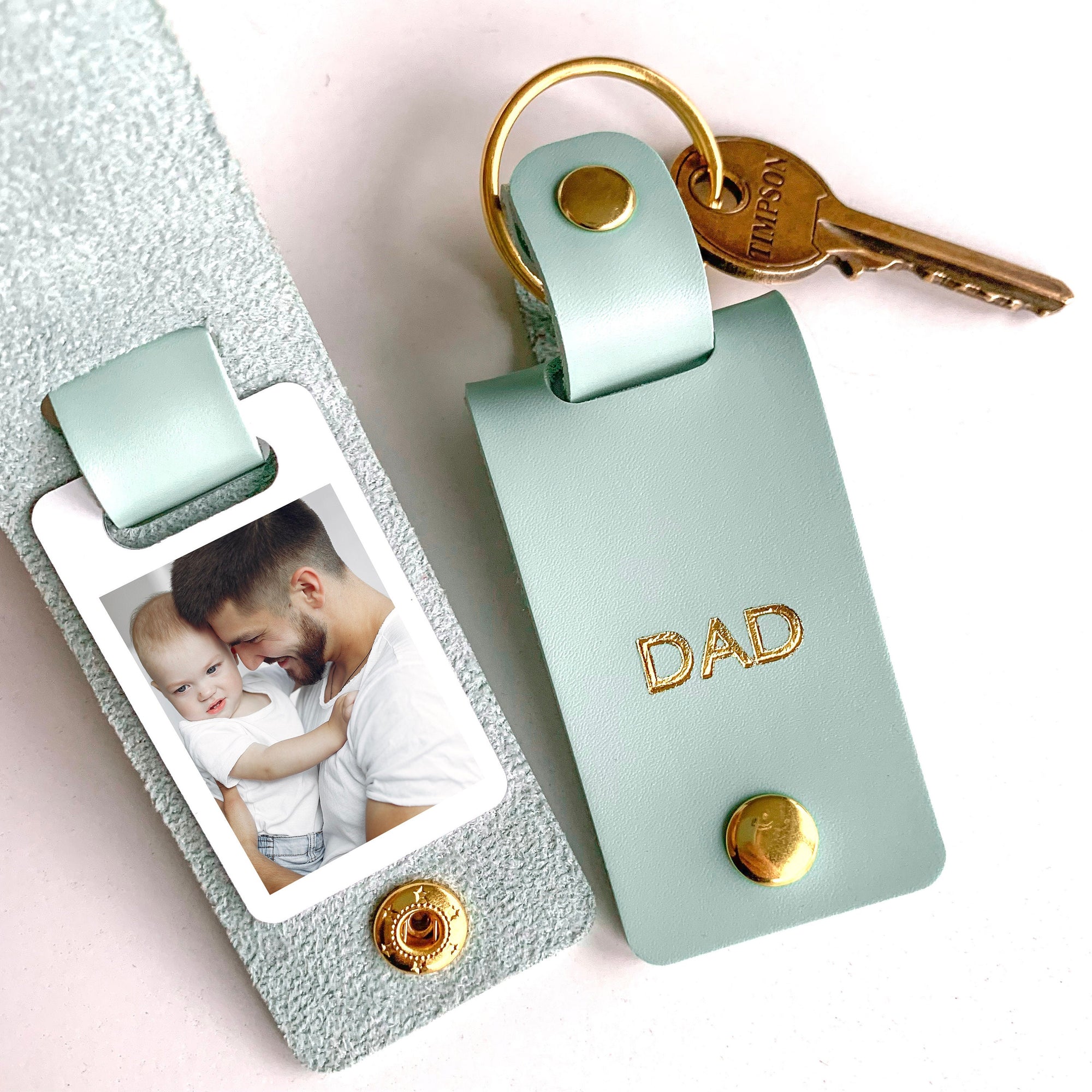 Personalised Daddy Photo Keyring, Vegan Leather Photo Keychain, Father's Day gift for him, Birthday Christmas gift for dad father
