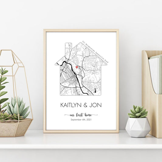 Personalized Housewarming Gift, Custom Home Map, First Time Home Buyer, First Home Gift, Our First Home, Gift from Realtor
