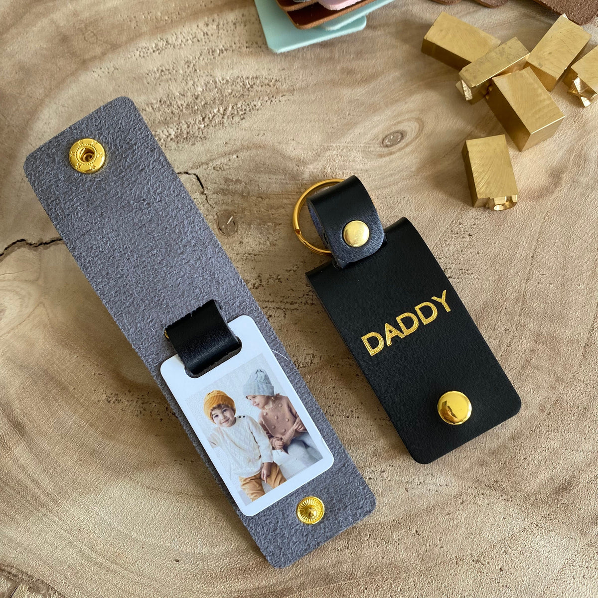 Personalised Daddy Photo Keyring, Vegan Leather Photo Keychain, Father's Day gift for him, Birthday Christmas gift for dad father