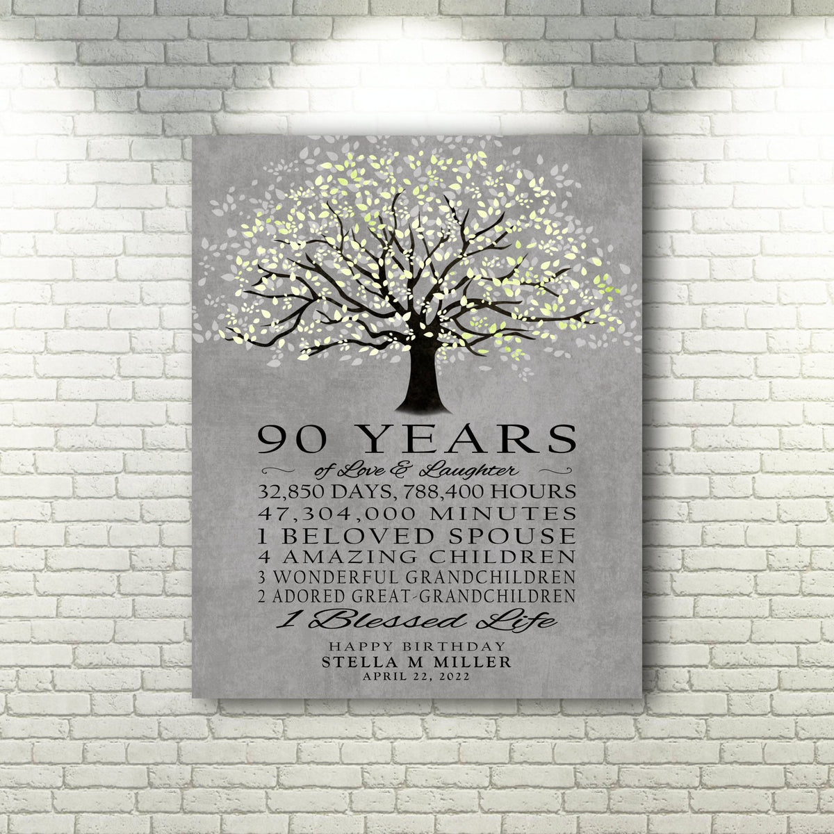 90th BIRTHDAY GIFT Personalized 90 Years Happy Birthday Tree Parent Grandparent Gift Idea from Children Grandchildren