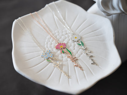 Personalized Birth Flower Necklace Custom Name Necklace Floral Name Necklace Custom Name Jewelry, Personalized Gifts For Her Christmas Gifts