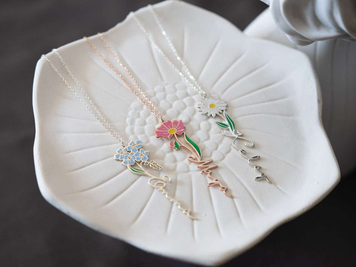 Personalized Birth Flower Necklace Custom Name Necklace Floral Name Necklace Custom Name Jewelry, Personalized Gifts For Her Christmas Gifts