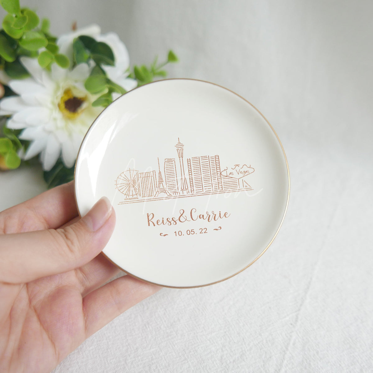 Personalized Skyline Jewelry Dish, Las Vegas Wedding Ring Dish, City Trinket Dish, 1st Anniversary Gift, New York City Skyline Gift