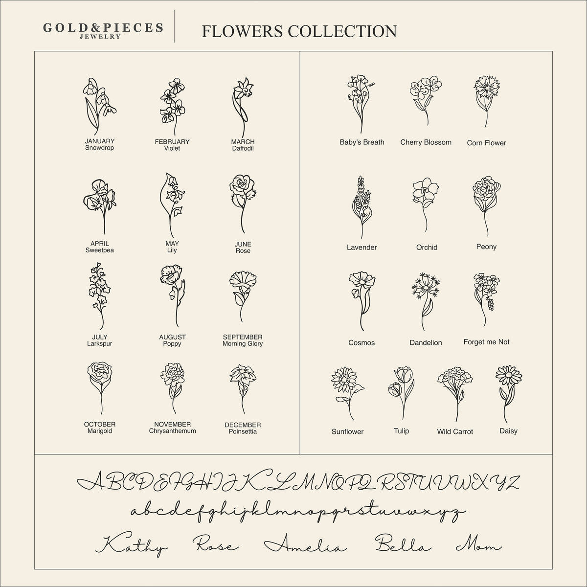 Personalized Birth Flower Necklace Custom Name Necklace Floral Name Necklace Custom Name Jewelry, Personalized Gifts For Her Christmas Gifts