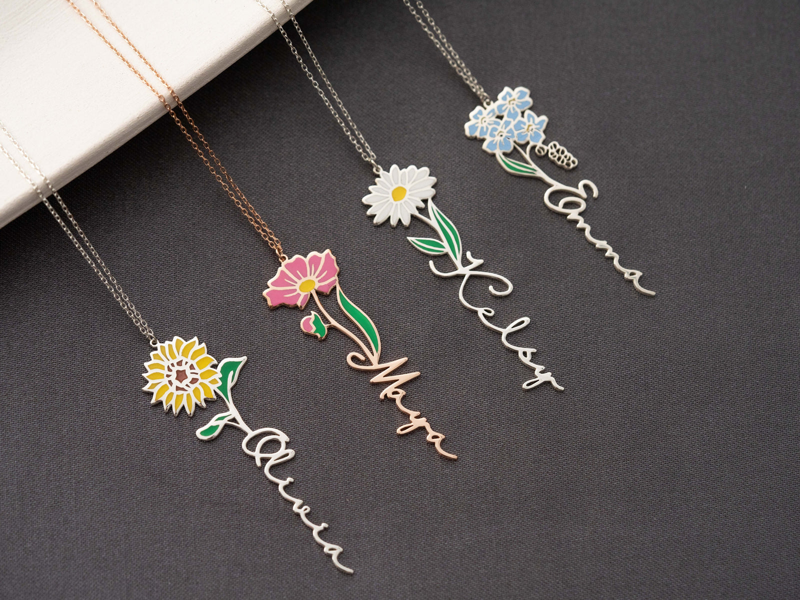 Personalized Birth Flower Necklace Custom Name Necklace Floral Name Necklace Custom Name Jewelry, Personalized Gifts For Her Christmas Gifts