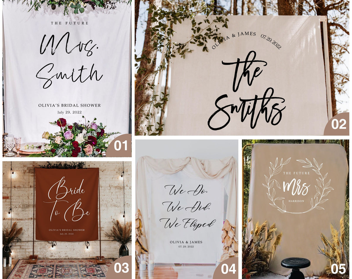 Wedding Last Name Banner, Boho Bridal Shower Decorations, Engagement Party Decor, Backdrop for Reception, Custom Wedding Banner, Backyard