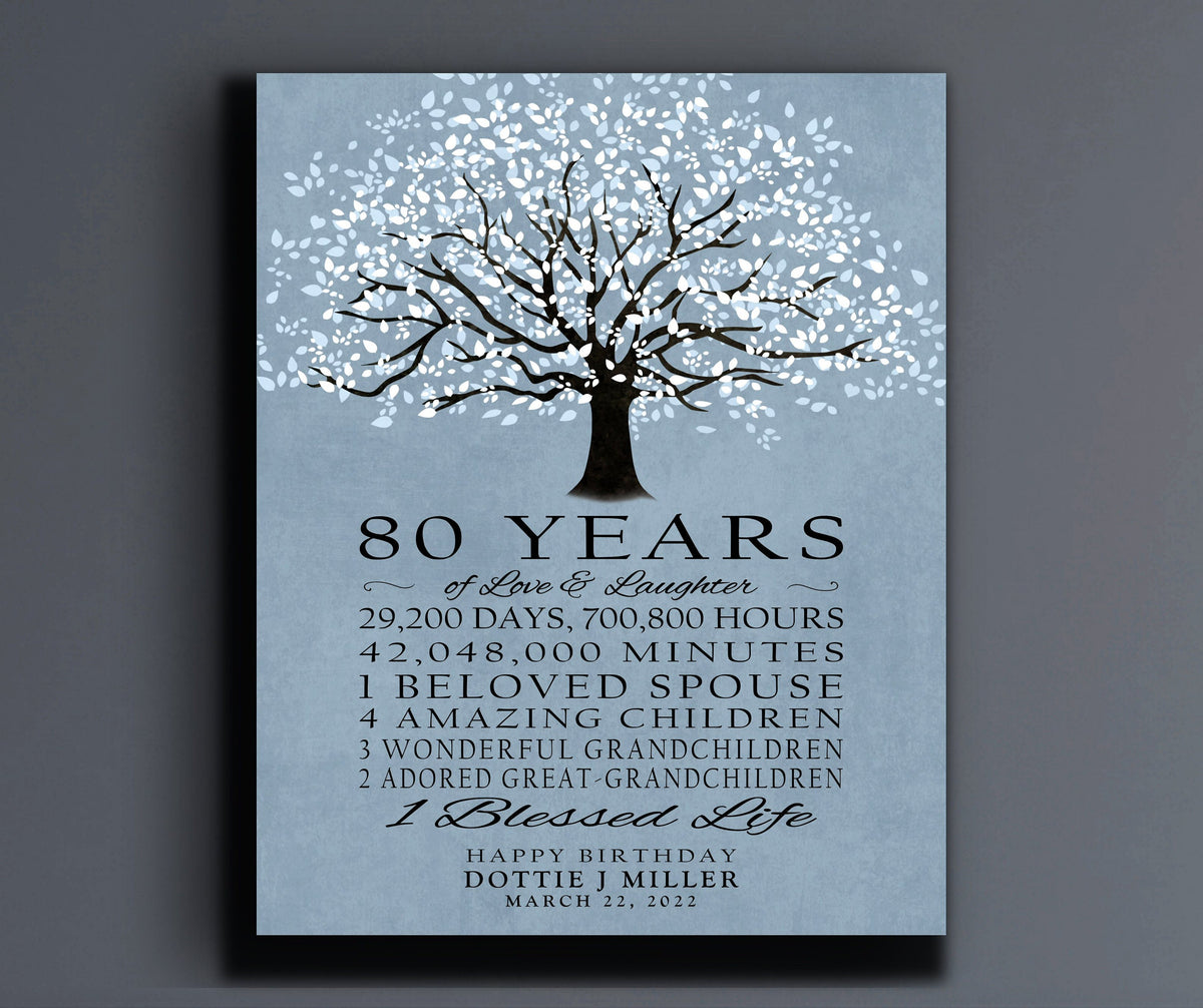 80 Years 80th BIRTHDAY GIFT Personalized 80th Birthday Years Happy Birthday Tree Parent Grandparent Gift Idea from Children Grandchildren